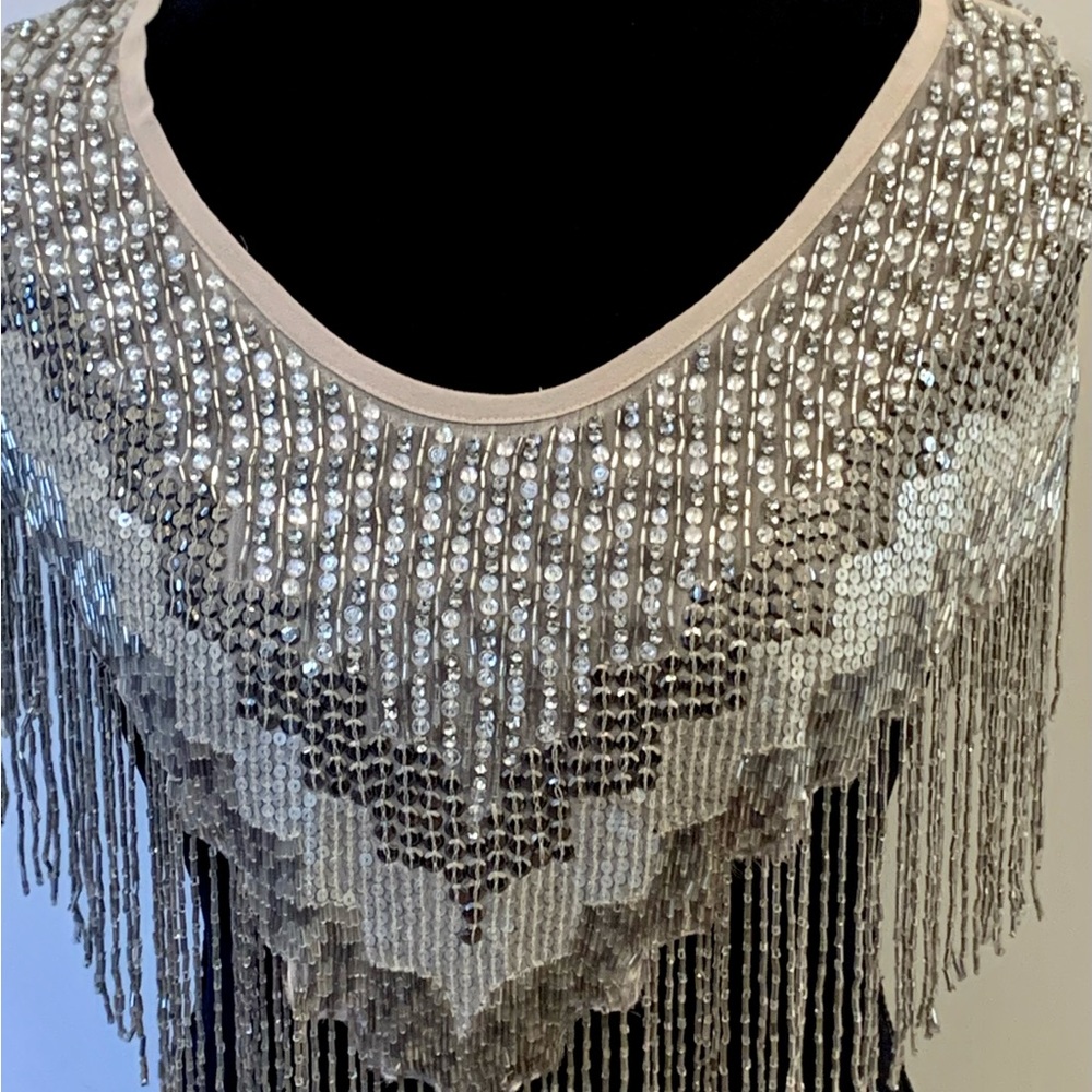 HAUTE HIPPIE Beaded Shawl $595 New Sequin Evening Cape 1920s Gatsby Ivory Bridal - Picture 11 of 16